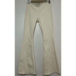 Free People Cream Flare Pull On Jeans Mid Rise Stretch Size 28 Boho Hippie